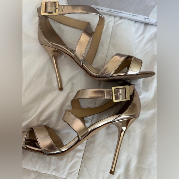 JIMMY CHOO 'Louise' Anthracite Metallic Nappa Heels in Size: 38.5 - Picture 3 of 7